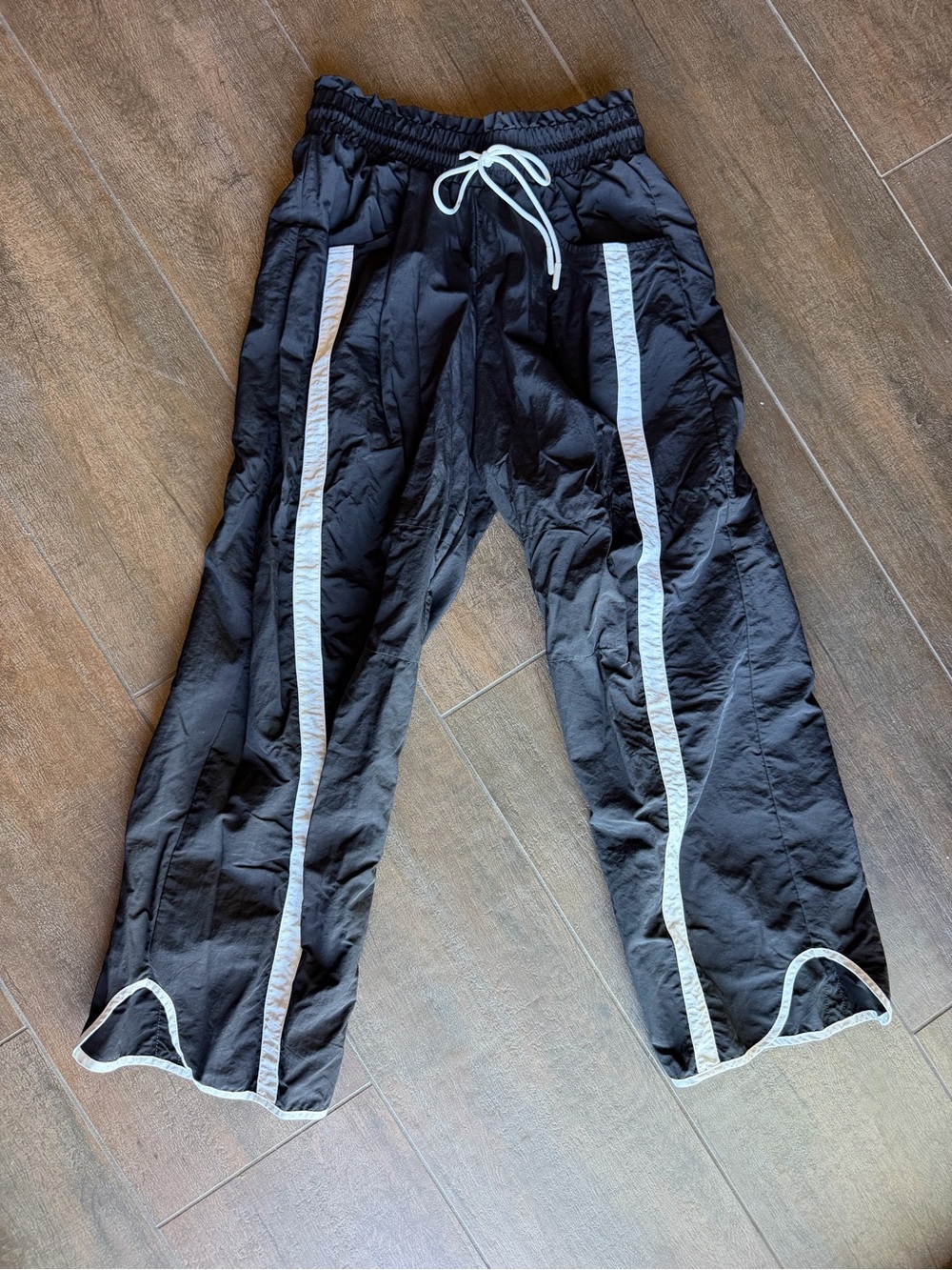 Women’s track suit material Black Track Pants with White Side Stripes
